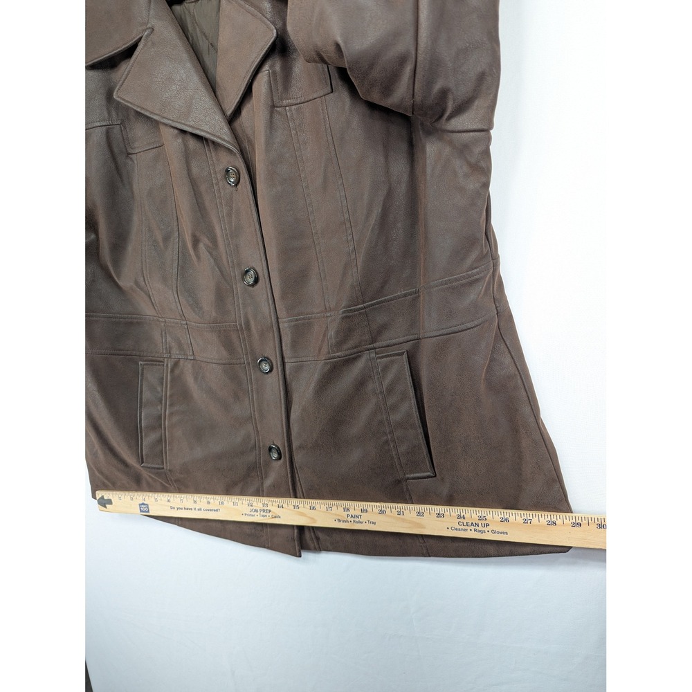Giacca Brown Faux Leather Button Front Jacket Womens‎ 2X Quilted Lining - Picture 9 of 9